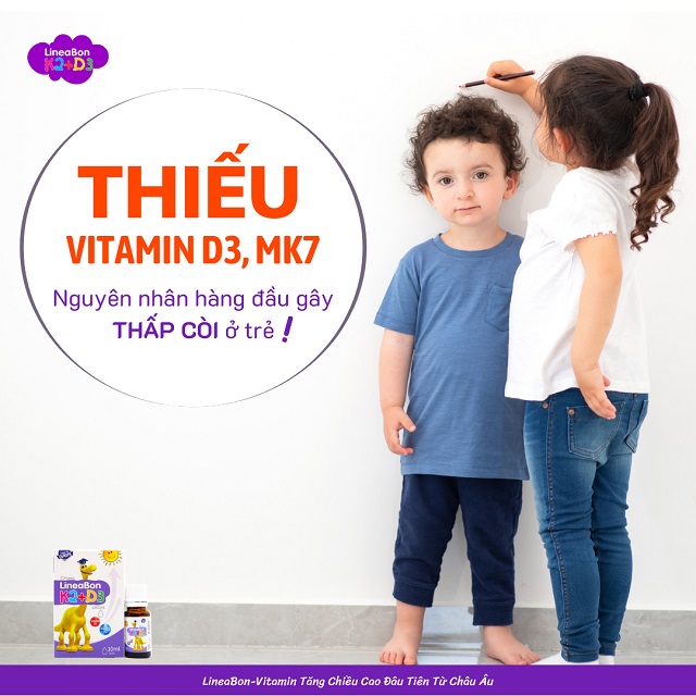 Thiếu vitamin D3 + vitamin K2 (MK7) là nguyên nhân gây thấp còi ở trẻ